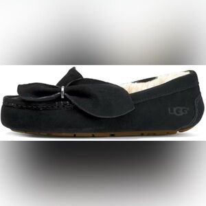 UGG Black Moccasins with Bow Accent
